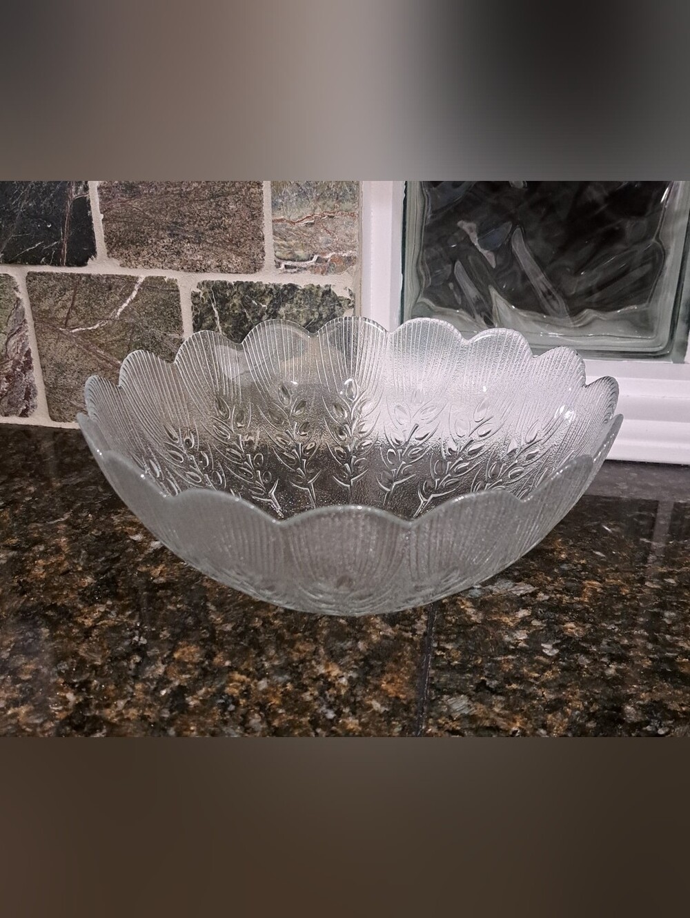 Scalloped Clear Pressed Glass Serving Bowl